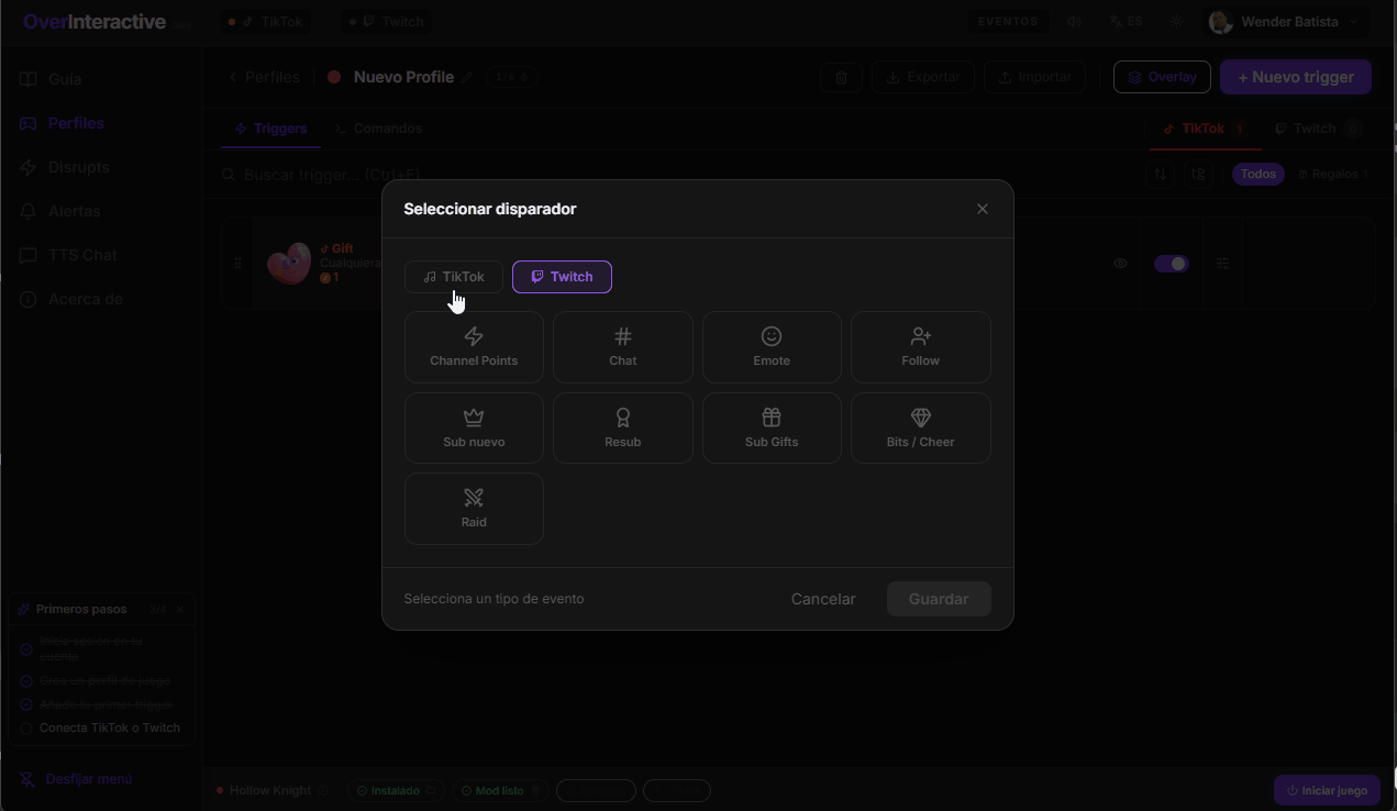 Selector de plataformas de la app